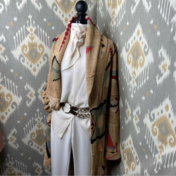 Ralph Lauren Handknit Southwestern Indian Blanket Patchwork Cardigan Sweater - Picture 3 of 16